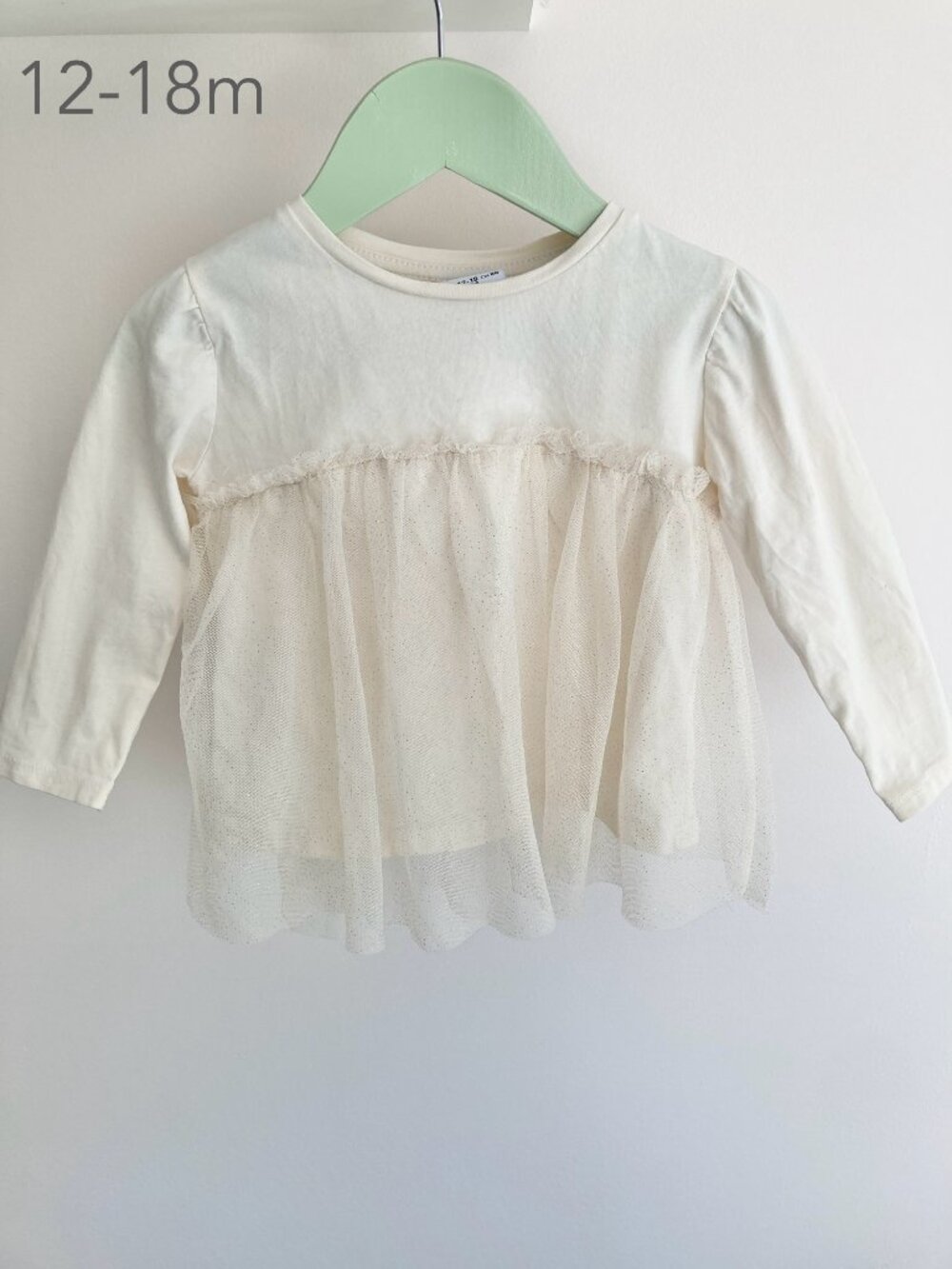 (🎨$3 PLAY) Zara 12-18 Months Toddler Cream Tulle Long Sleeve Top Balletcore